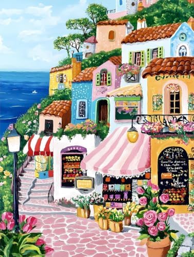 ARPADAMO Coastal Town Diamond Art Kits for Adults Diamond Painting 12x16in