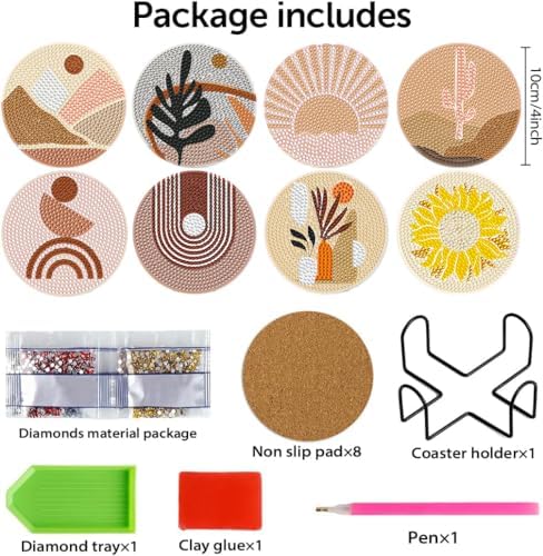 DOTSOPS 8 Pcs Landscape Diamond Painting Coasters with Holder for Beginners