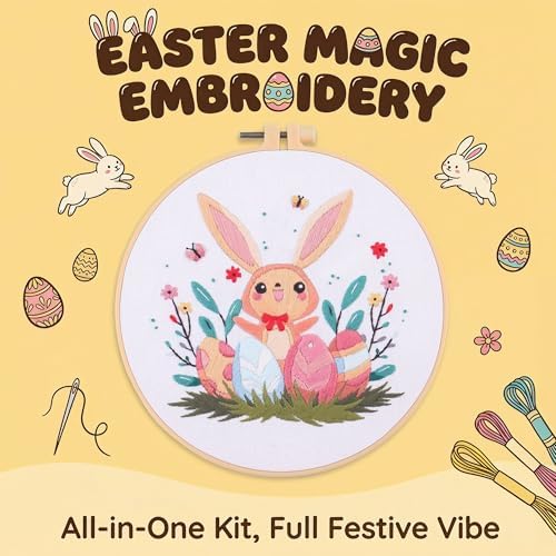 Harimau Adult Beginner Embroidery Starter Kit, Complete Set with 4 Patterns, 2 Hoops, Needles, Scissors, Instruction Guide & Stitching Video Tutorials