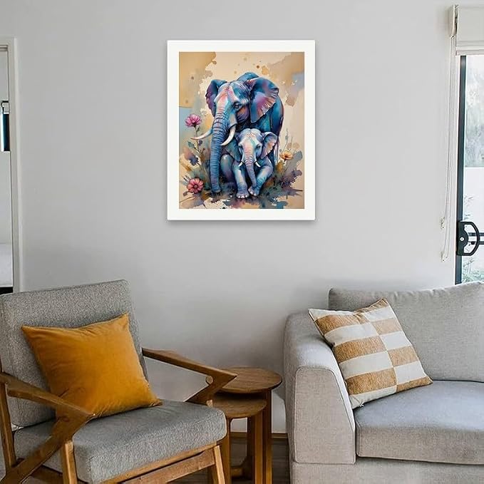 Elephant Family Paint by Numbers Kit for Adults - DIY Mother and Baby Elephant Painting on Canvas 16x20In, Acrylic Paint Set, Suitable for Beginners, Art for Home Decoration or Gifts