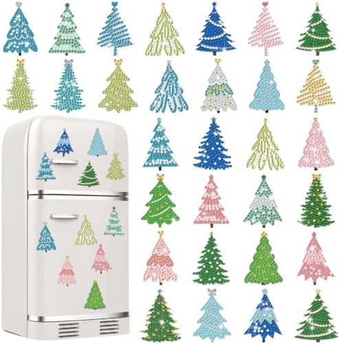 30 Pcs Christmas Diamond Art Magnet, Christmas Tree Diamond Painting