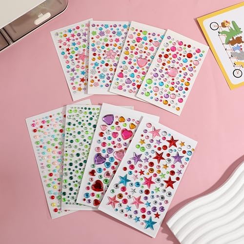 1336 pcs Gem Stickers for Crafting, Face, Eye, and Body Makeup, DIY Decoration, Kids' Rewards, Sparkling Acrylic Rhinestone Jewel Stickers