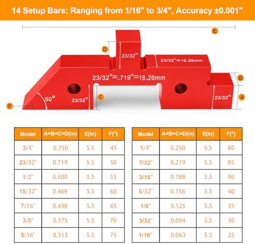 Table Setup Blocks for Woodworking, 14pcs Aluminum Alloy Precision Set up Bars, Precision Height, Depth, Angle & Fence Alignment Gauge Set - Router and Saw Accessories with Storage Case