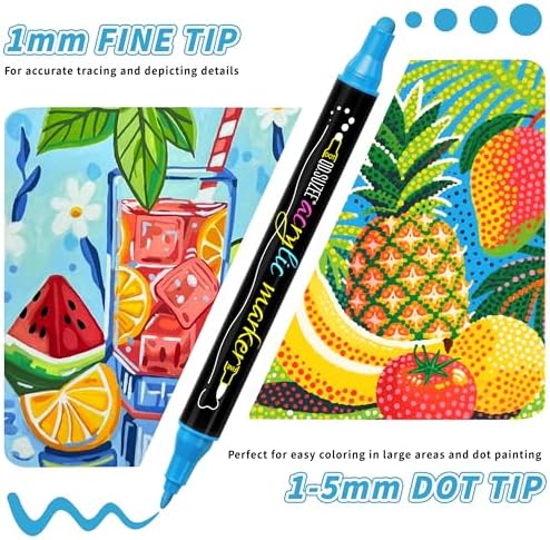 72 Colors Dual Tip Acrylic Paint Markers Pens - Dot markers and Fine Tip