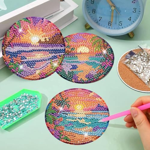 8 Pcs Diamond Art Coasters Kit for Adult with Holder, Diamond Coaster 4x4in