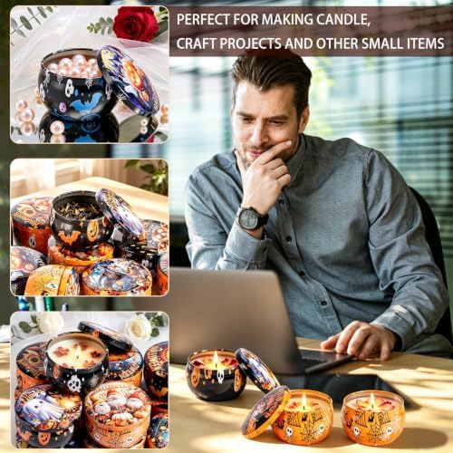 Halloween Horror Candle Tins, 12 Packs Candle Jars for Making Candles 2.5oz