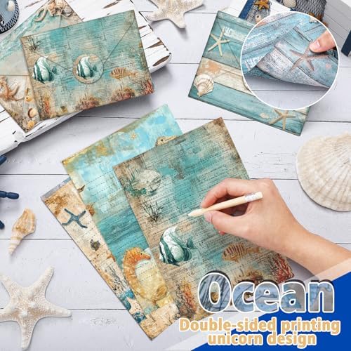 TaoBary 160 Pcs Ocean Stationery Paper and Envelopes Set, 5.5 x 8.25''