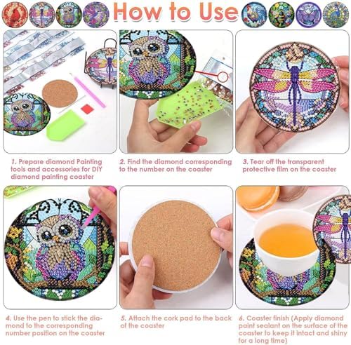 ijbnhd 8 Pack Diamond Art Coasters Kits Animals Diamond Painting Coasters
