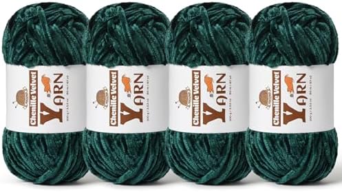 Chenille Crochet Army Green Yarn 4 Pack