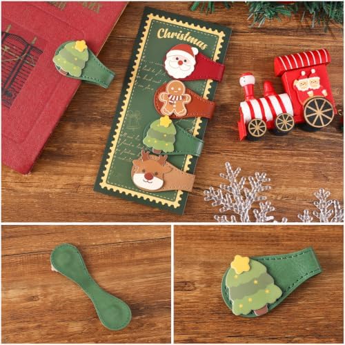 4PCS Christmas Leather Magnetic Bookmarks Set, Festive Xmas Book Markers for Reading Women & Men, Holiday Reading Accessories for Book Lovers，Adults & Kids, Unique Christmas Stocking Stuffers