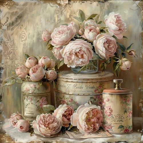 Vintage flower Diamond Art Kits for Adults, Diamond Painting Kit Adults for Beginners, Round 5D DIY Dimond art,Full Drill Painting Kit Art and Crafts for Adults Home Wall Decor【13.8x13.8inch】