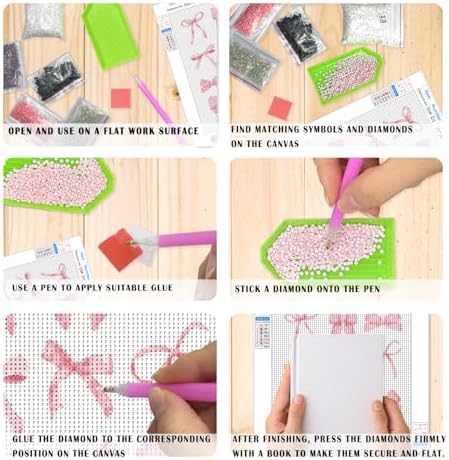 XUNLURY Pink Coquette Bow Diamond Art Kits 4 Pcs, Preppy Girly Pink Bow Ace Cherry Diamond Painting Kits for Adults Girls Beginners, Full Drill Diamonds Dots for Home Decor, 9.8x11.8 Inch