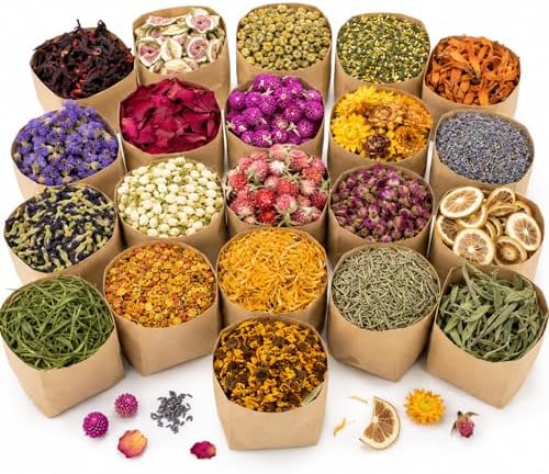 Sukh 21 Bags Dried Herbs Kit - Natural Dried Flowers for Soap Candle Crafts
