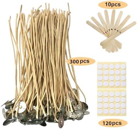 300 PCS 6 inch Hemp Candle Wicks Stickers & Centering Bars Included, 2.5mm Beeswax Candle Wicks Natural Candle Wicks for Beeswax Candle Making Hemp Edible Candle Wick for Butter Candle