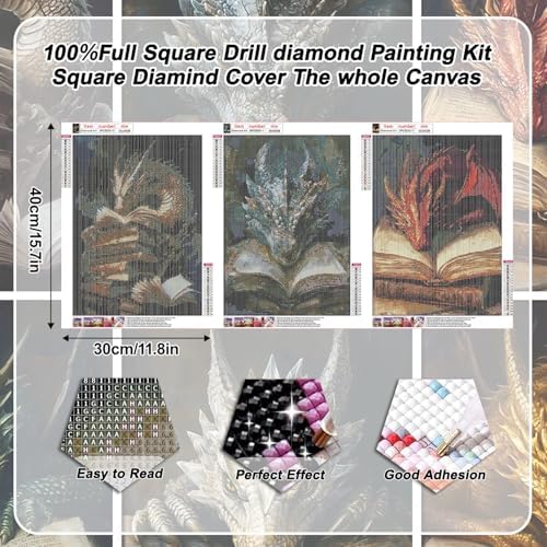 GOUOYANA Dragon Book Square Drill Diamond Painting-3P Diamond Art Wall Art
