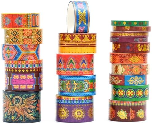 20 Rolls Chinese Style Washi Tape Set, Ancient Palace Pattern Decorative Masking Tapes with Gold Foil, Various Sizes for Craft, Scrapbook, DIY, Gift Wrapping (31-Crimson Glow Majesty)