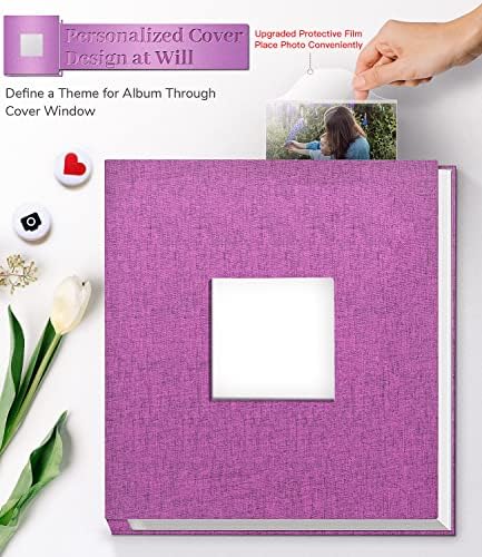 Artfeel Photo Album Self Adhesive Scrapbook Album for 3x5 4x6 5x7 8x10 Pictures,60 Pages Linen Cover with Display Window DIY Photo Book,Ideal Gifts for Family Travel Wedding Baby