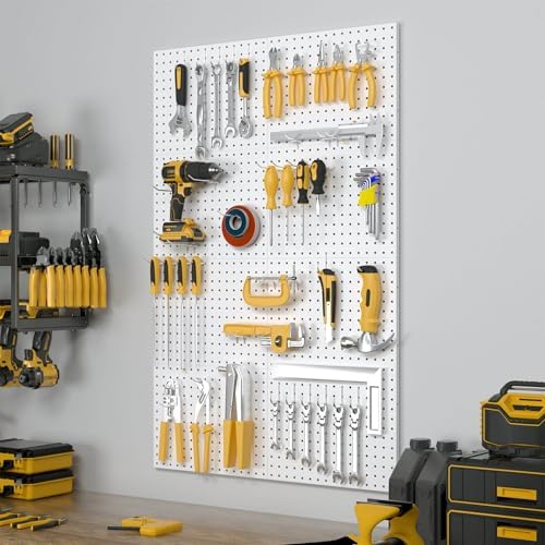 Spampur Peg Board, 8 Pack Metal Pegboard Panels with 50 Hooks