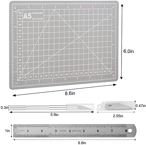 Headley Tools Craft Knife Hobby Knife Self Healing Craft Mat(A5) and 60 PCS Spare Blades and A Ruler, Precision Craft Knife Set Ideal for Hobbyist DIY craft, Scrapbooking and Crafts Project