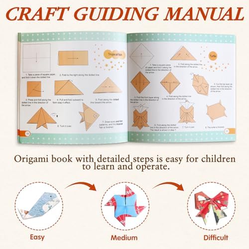 Pigipigi Kids 360 Pcs Origami Paper Kit,Arts and Crafts for Kids Ages 5-12 | Beginners Origami Kit,Step-by-Step Guiding Book, DIY Craft Birthday Gift for Boys Girls ages 5-12