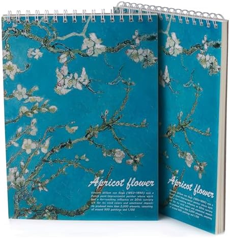 Van Gogh Aesthetic Art Mixed Media Sketchbook,98lb/160gsm Acid Free Thick Paper Sketching,Larger Blank Spiral Bound Notebook,Sketch Pad Book for Kids Student and Adult (Almond Blossoms)