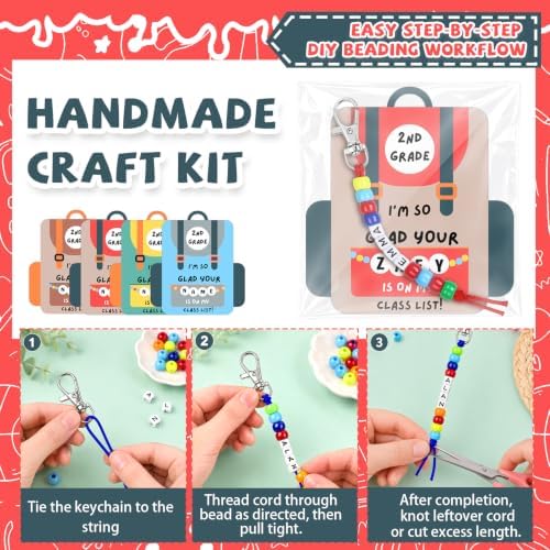 24 Set Back to School Gifts Includes Keychain Making Kit with Gift Cards DIY Bead Crafts Adjustable Letter Beads Welcome First Day of School Student Teacher Supplies