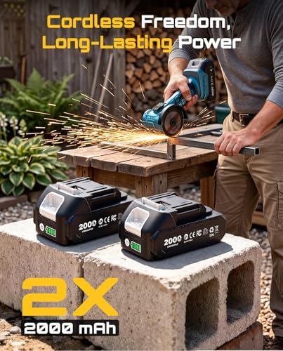 SEESII 3-Inch Cordless Mini Angle Grinder with 2× 21V 2.0Ah Batteries | Brushless Angle Grinder 19000 RPM, 7pcs Cutting Discs, 210W Power Electric Grinder Tool for Metal Wood Polishing Rust Removal