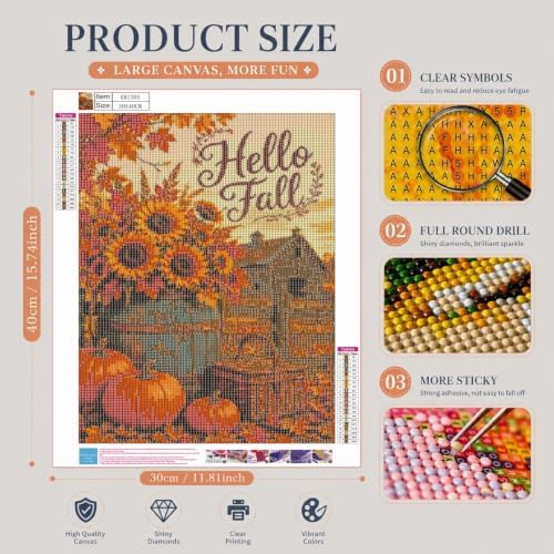 DOTSTART Rustic Fall Diamond Art Kits for Adults, Autumn Full Drill Gem Art
