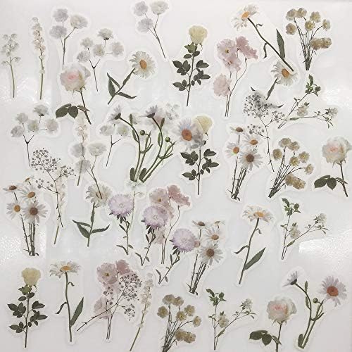 Vintage Natural Stickers, 45Pcs Daisy Vinyl Decorative Retro Adhesive Watercolor Aesthetic Trendy for Scrapbook Album DIY Craft Daily Planner