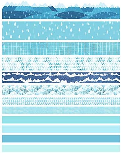 Washi Tape Set of 12 Rolls,Blue Sea Wave Decorative Washi Masking Tape