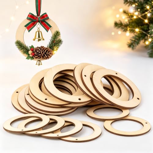 Elecrelive 30Pcs 4 Inch Small Wooden Ring for Crafts, Flat Wood Circle