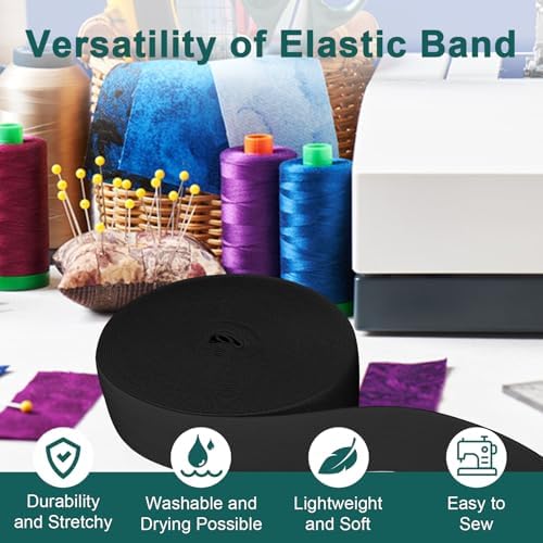 Airisoer Elastic Bands for Sewing 2 Inch x 32 Yards, Black