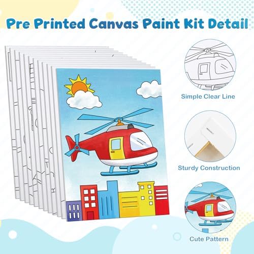 Louise Maelys 5x7Inch Pre Drawn Canvas for Painting for Kids,Transportation