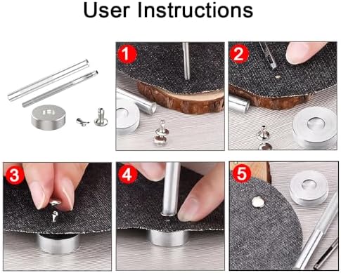 300sets Stainless Steel Leather Rivets Double Cap Rivet Tubular Metal Studs Repairs Decoration Craft Accessories for Leather Craft Clothes Shoes Bags Belts (8mm Silver)
