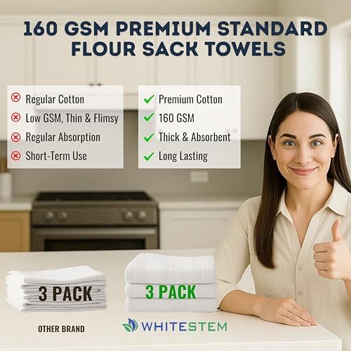 Flour Sack Towels | Tea Towel for Crafts | Kitchen | Dish | Cotton Blank Towel for Embroidery | Baking Bread Proofing Linen Cover | Thick Absorbent Quick Dry | 3 Pack 18"x28" Natural