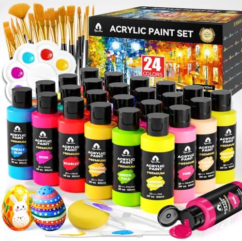 40 Pcs Acrylic Paint Set, 24 Colors 2oz/60ml Rich Pigments (Classic)