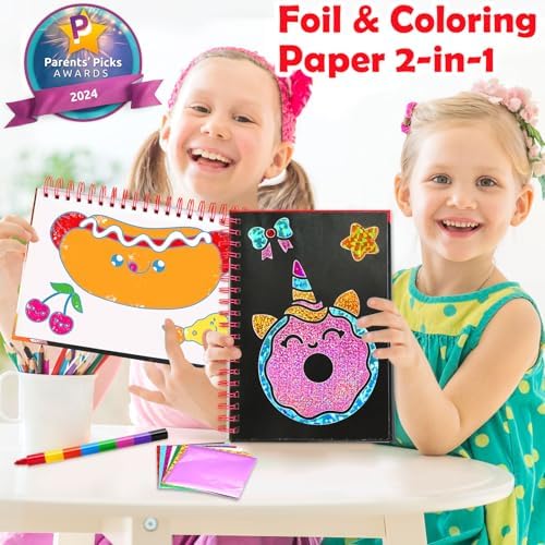 FUNNYB&G Foil Art Craft Kit for Kids, Sparkly Birthday Gift Toy for Girls | No Mess, Kids Ages 4-10 Create Sparkling Artwork, A Creative Gift for Birthdays, Holidays, Travel Activities,Screen-Free Fun