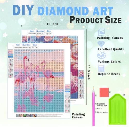 XUNLURY Summer Coastal Beach Diamond Art Kits 2 Pcs, Pastel Ocean Palm Tree Boat Diamond Painting Kits for Adults Beginners, Full Drill Diamonds Dots for Home Decor, 9.8x11.8 Inch