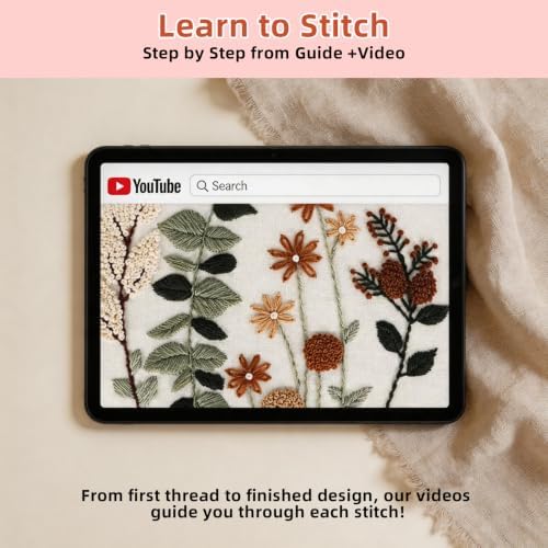 Herdiese Embroidery Kit for Beginners & Adults, 3 Floral Patterns & Hoop