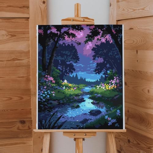 Lovepefe Forest Rivulet Paint By Numbers Kit for Adults, Paint by Number Kits for Beginner Acrylic On Canvas Forest Night Oil Painting Kit Adults Kits for Gift Home Wall Decor 16x20 Inch