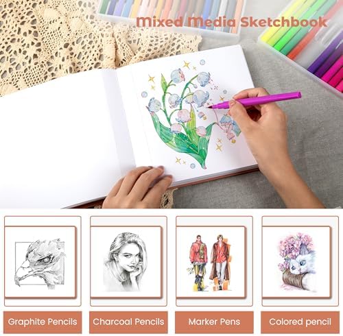 Sketchbook for Drawing, Square Hardcover Sketch Book,200GSM,8 x 8,Pink