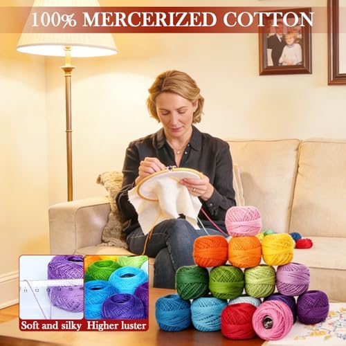 Soft 1500Y 15 Pearl Balls Cardinal Size 8 Rainbow Colors for Crochet Hardanger Cross Stitch Needlepoint Hand Embroidery