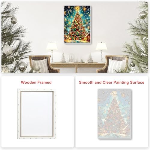 SENQAO Christmas Paint by Numbers for Adults Framed, Christmas Tree Adults' Paint-by-Number Kits, Adult Paint by Number Kits on Canvas, Acrylic Number Painting for Home Decor, 8x12inch