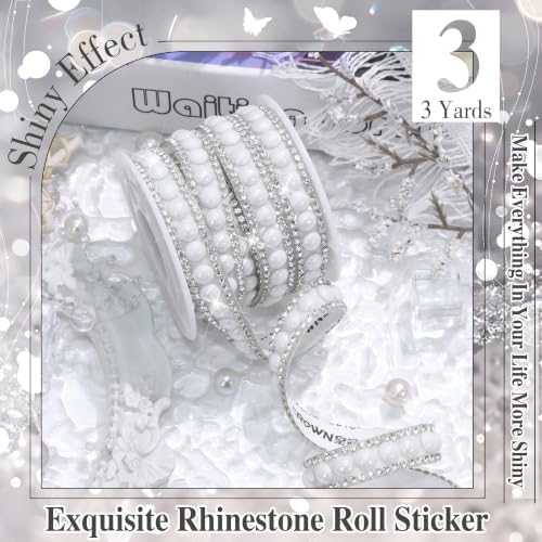 Pearl Rhinestone Roll Sticker 1 cm Wide White Pearl Crystal Ribbon