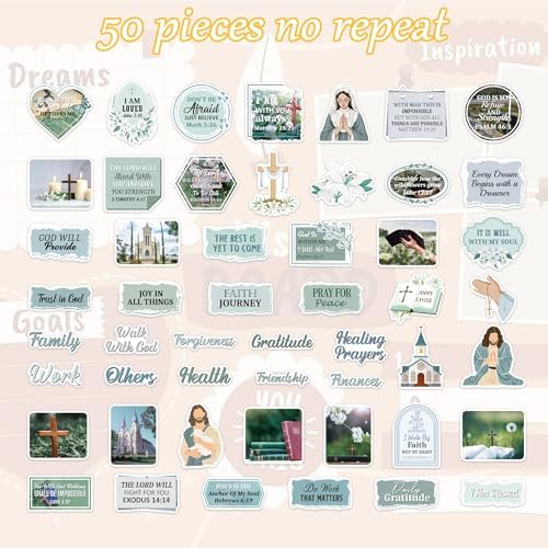 50 Pcs Bible Verse Vinyl Stickers, Prayer & Scripture Designs