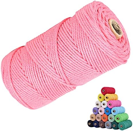 Macrame Cotton Cord 4mm x 109Yards, Pink Natural Macrame Rope, Perfect Macrame Supplies Cotton Cord for Macrame Plant Hangers DIY Crafts (Pink, 4mm*109Yards)