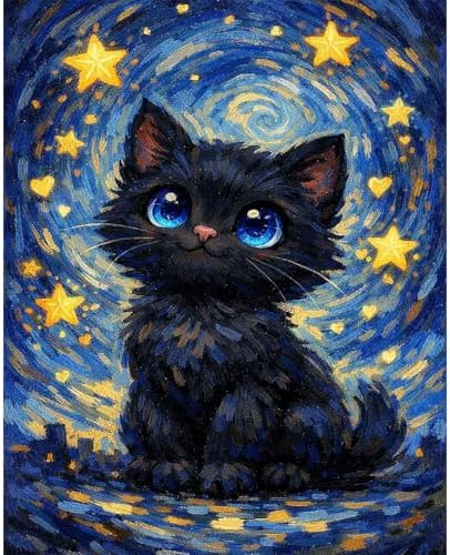 Cat Paint by Numbers for Adults - Starry Sky Paint by Number on Canvas