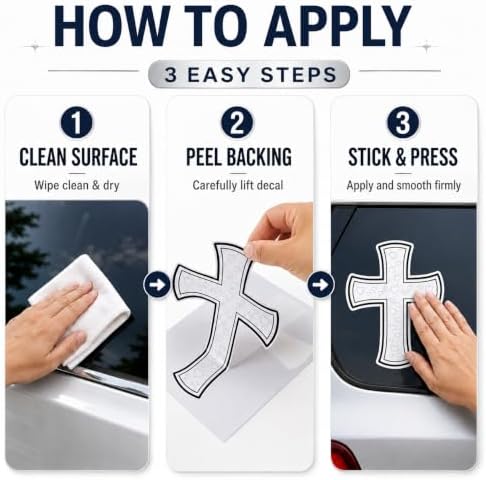 Christian Holographic or Reflective Cross Car Decal, Jesus Cross Vinyl Sticker with Subtle Dove or Heart Pattern, Weather Resistant (Hologram Dove - 2 Pack)