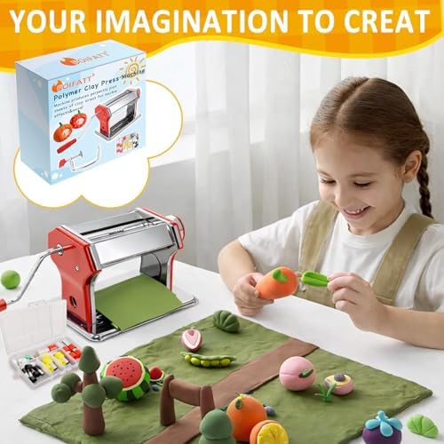 Polymer Clay Press Machine, Clay Conditioning Roller, 6 Thickness Settings | 40 PCS Cutters & Molds, Stainless Steel Clay Mixer, Non-Stick Pasta Roller for Handmade Jewelry, Sculpting & DIY Crafts