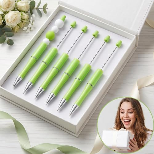 30Pcs Bright Green Beadable Pens Beaded Ballpoint Pens Bulk for DIY Writing